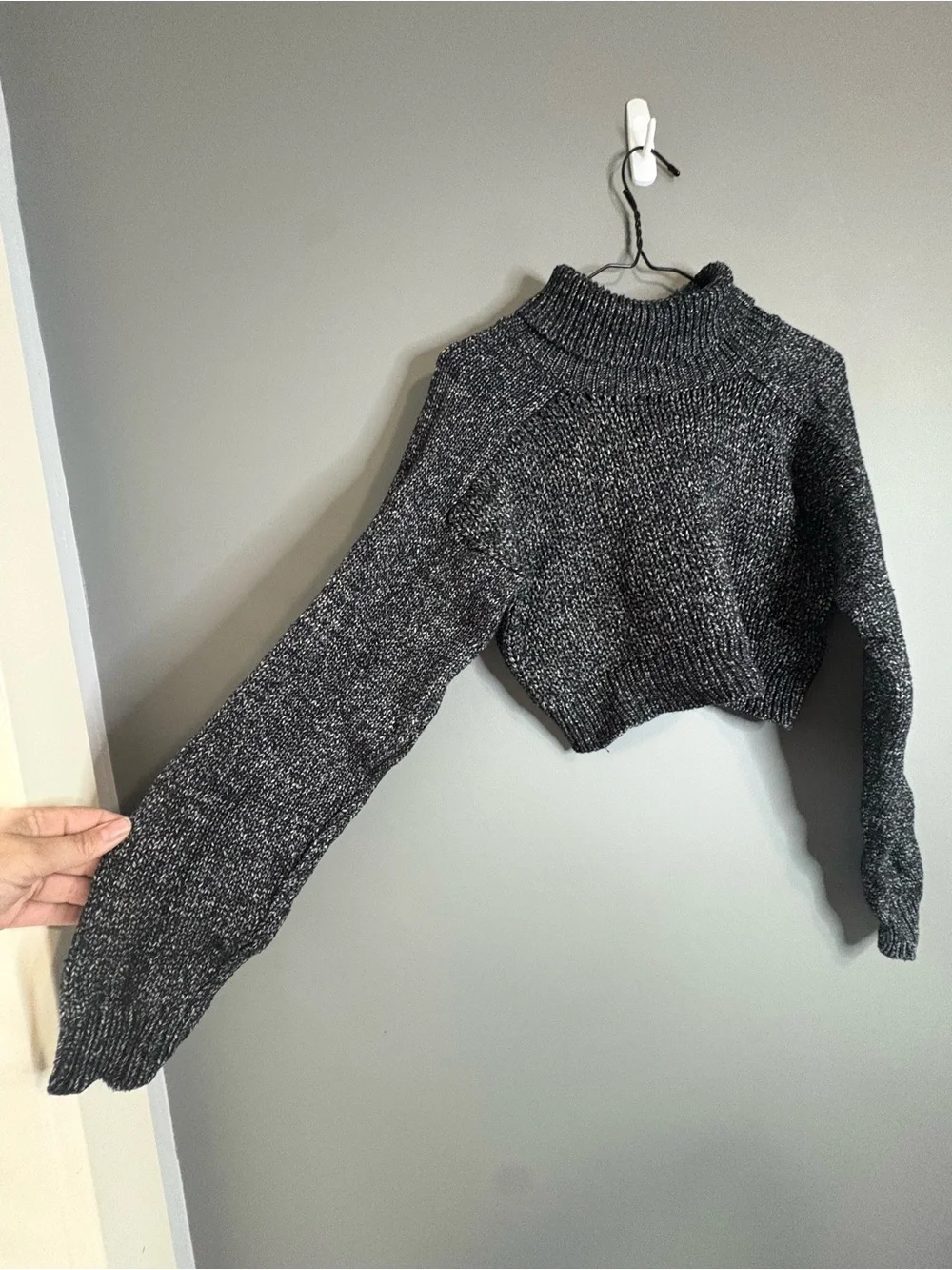 Zara Knit Black & White Marled Cropped Turtleneck Sweater Balloon Sleeve Size S - Picture 3 of 7